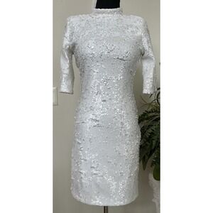 Alice + Olivia Inka White Sequin Stretch Mock Neck Dress Sz 6